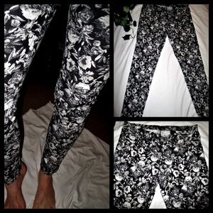 H&M women's black gray print stretchy pants 10